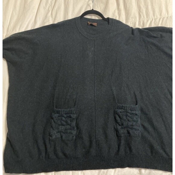 Kerisma One Size Navy Boho Short Sleeve Crew Neck Wool Blend Tunic Pockets - Picture 1 of 6